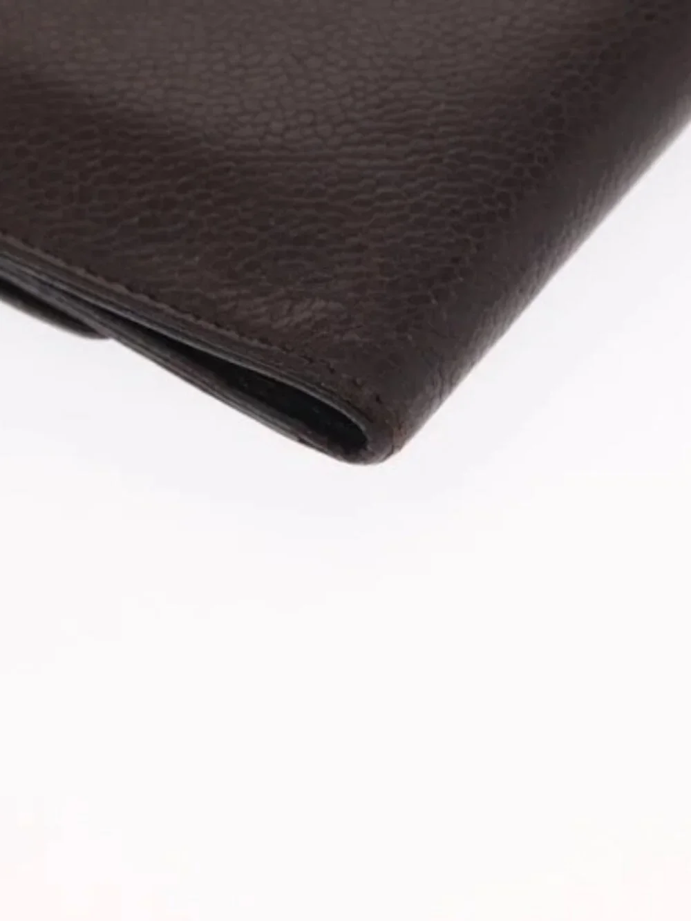 CHANEL Bifold Wallet Grained Calf Skin Black Gold CC Auth bs32337
